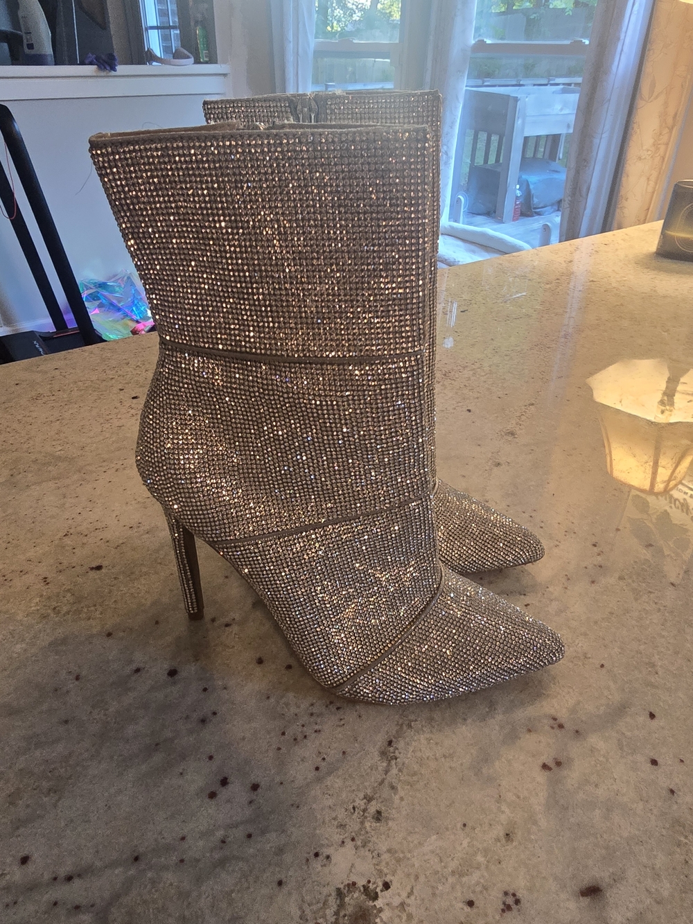 Steve Madden Silver Crystal-Embellished Pointed Toe Stiletto Boot